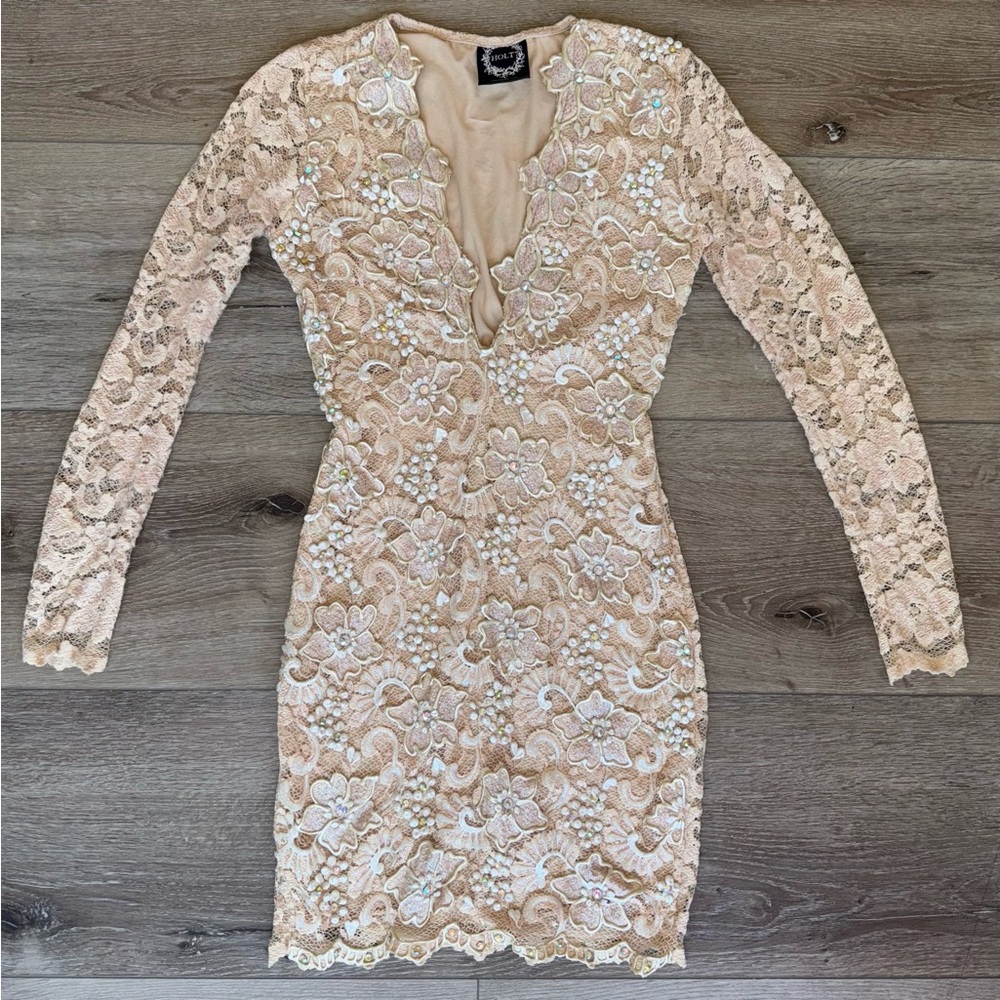 Cream Long Sleeve Dress with Tan Accents